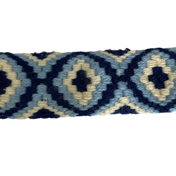 Boho Preppy Blue Embroidered Woven Waist Belt One Size Anchor Buckle Nautical - Picture 3 of 5